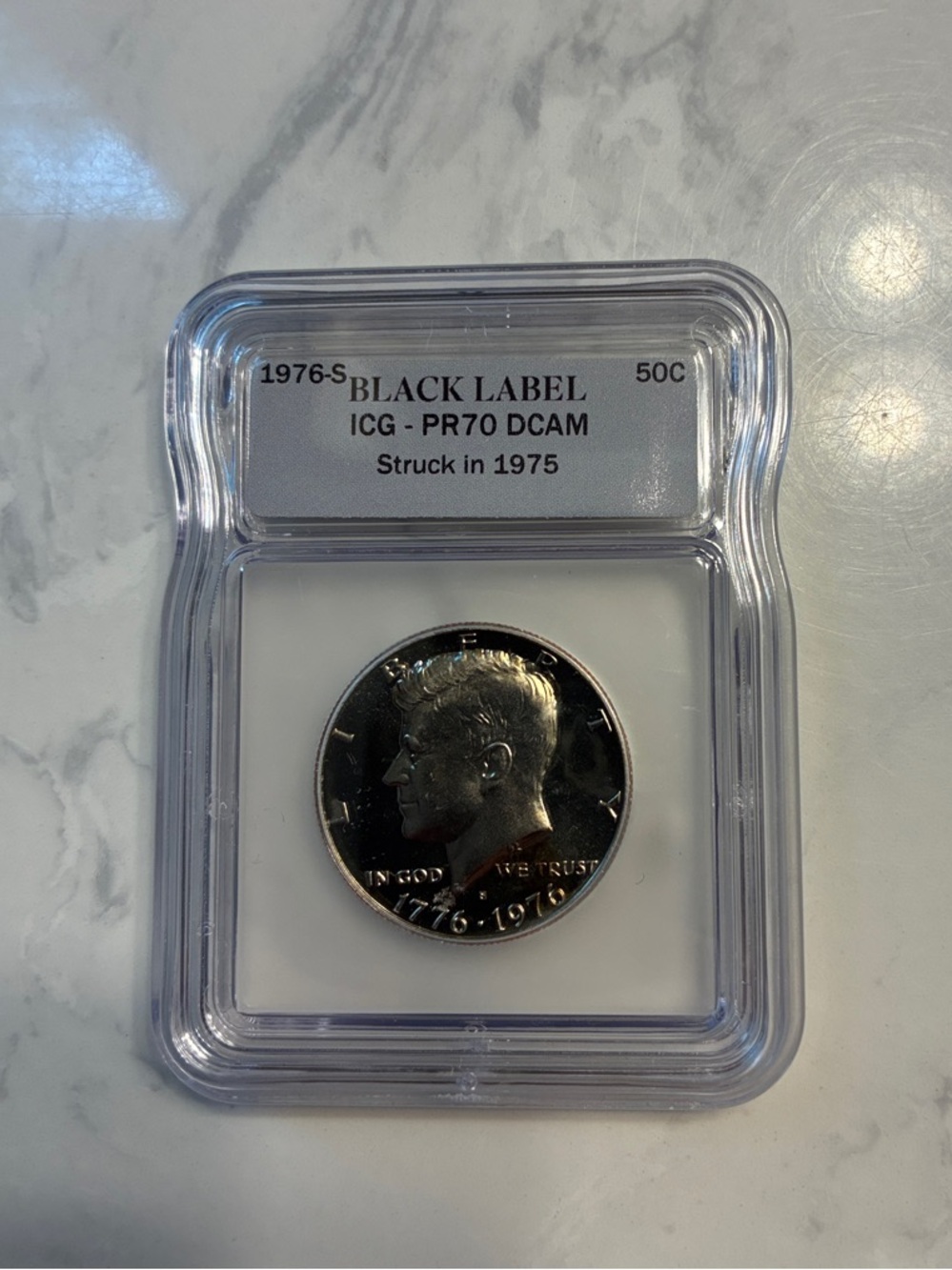 Bicentennial 1976-S Kennedy Half Dollar Black Label PR70 DCAM - Silver-Tone